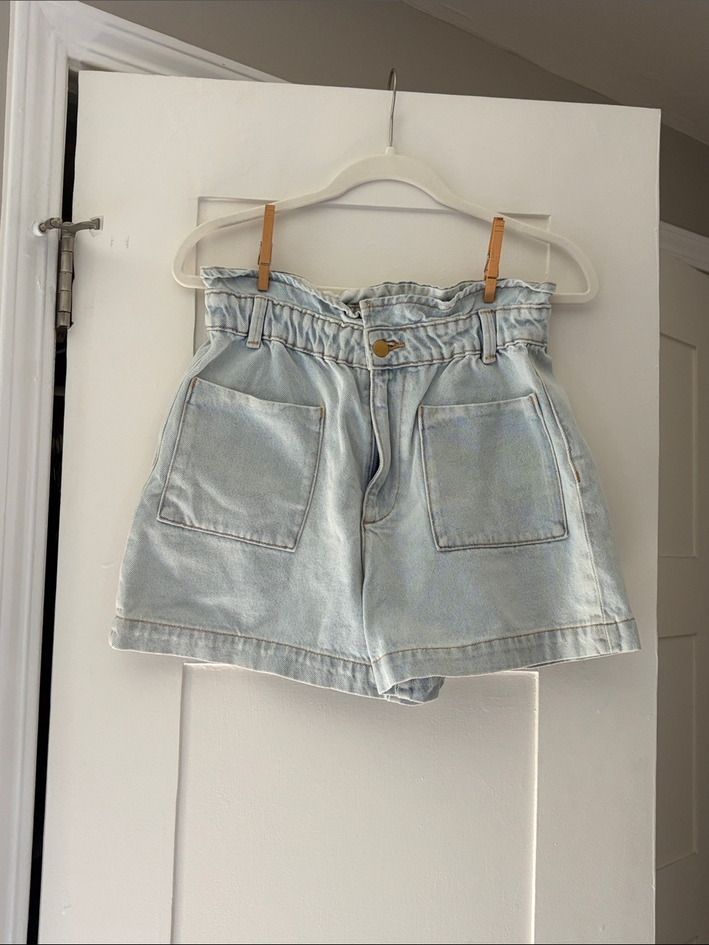 Zara Light Blue Paperbag Waist Denim Shorts